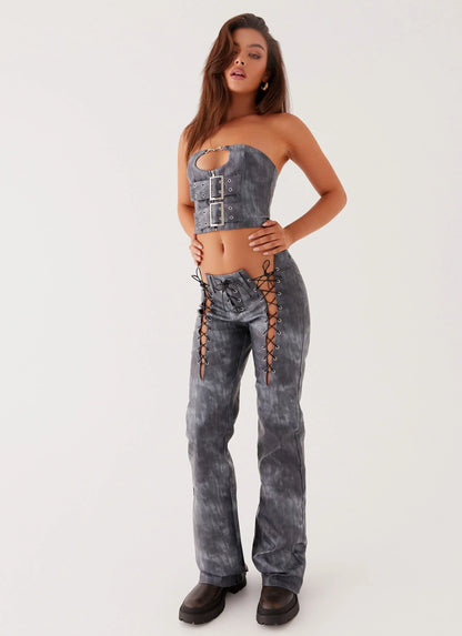 Better When I'm Dancing Lace Up Pants - Graphite