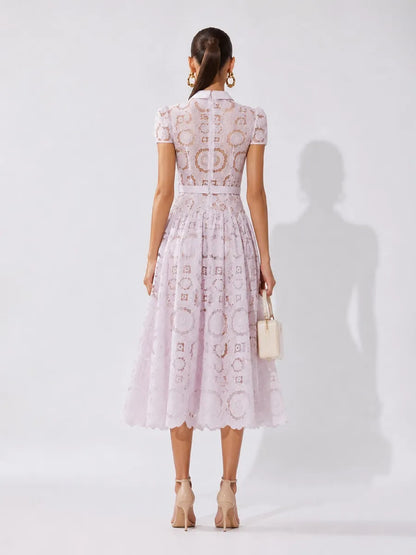 Yvette Cut-out Floral Lace Panel Midi Dress
