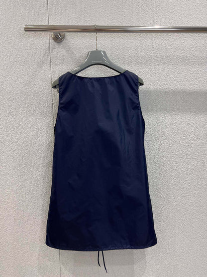 Prada 26s Sleeveless Mini-dress Navy Blue Polyester 349021