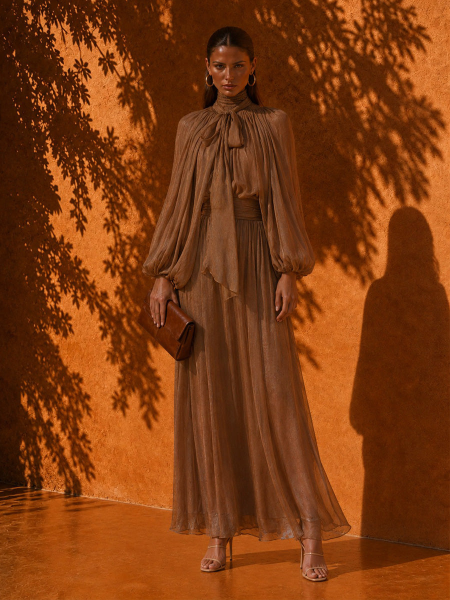 Celestia Elegant Pleated Tie-Waist Maxi Dress