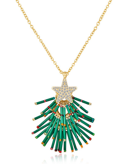 Trendy Star Pendant Rhinestone Christmas Tree Necklace