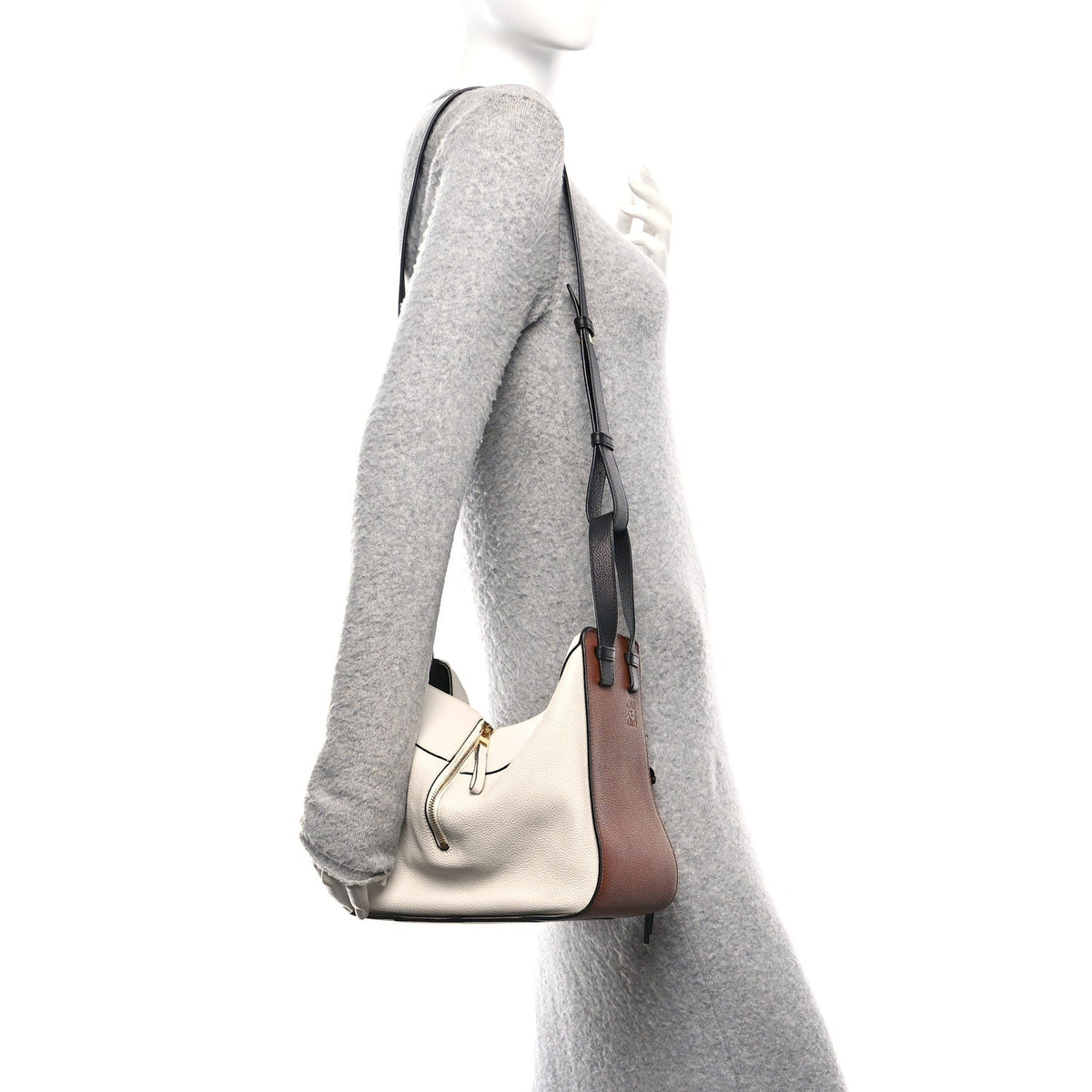 Calfskin Small Hammock Shoulder Bag Tan Ivory Black