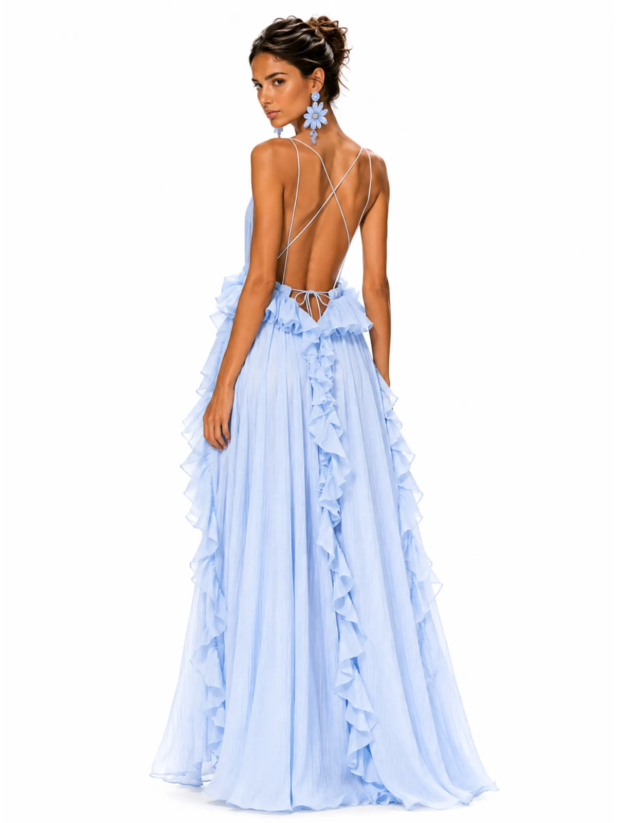 Thea Ruffled Chiffon V-Neck Maxi Dress