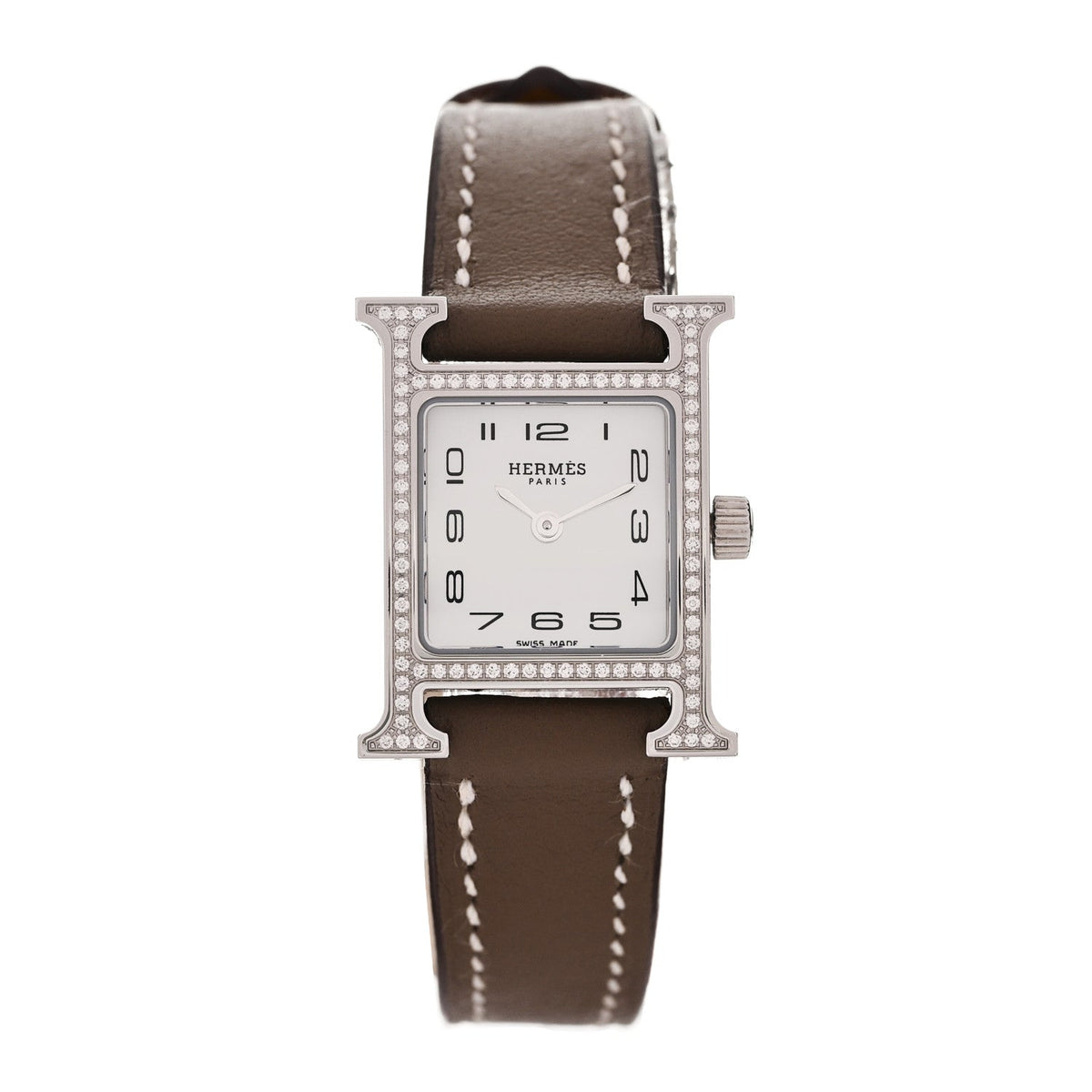 Stainless Steel Swift Diamond Bezel Mother of Pearl 17.2mm Heure H Hour Quartz Watch Etoupe