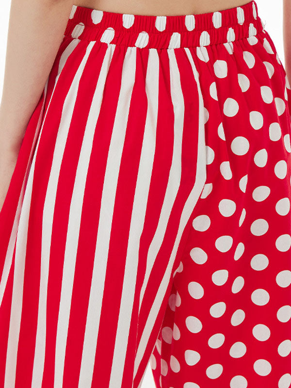 Cropped Loose Polka-Dot Split-Joint Striped Casual Pants Bottoms Cropped Trousers