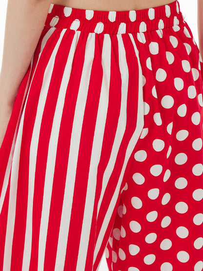 Cropped Loose Polka-Dot Split-Joint Striped Casual Pants Bottoms Cropped Trousers