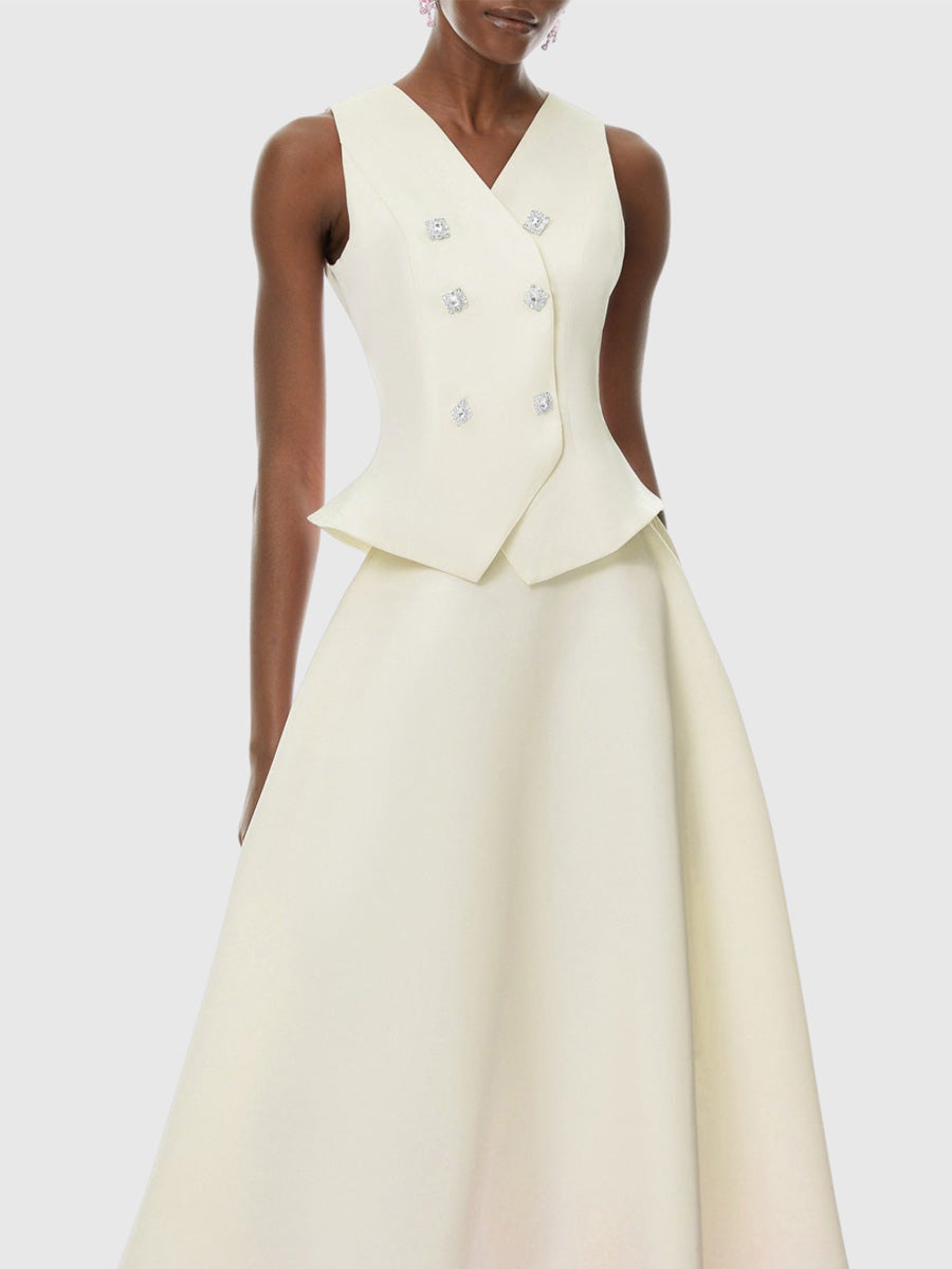 Eileen Crystal Embellished Vest & Midi Skirt Set