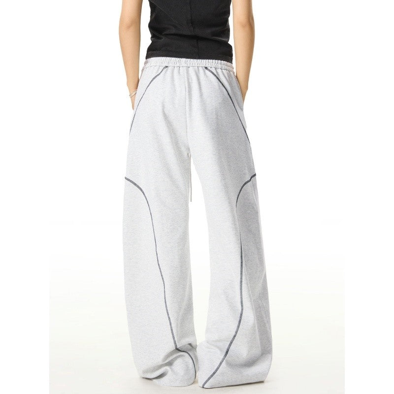 Patchwork Joggers With Curved Hem Topstitching Detail Unisex Design