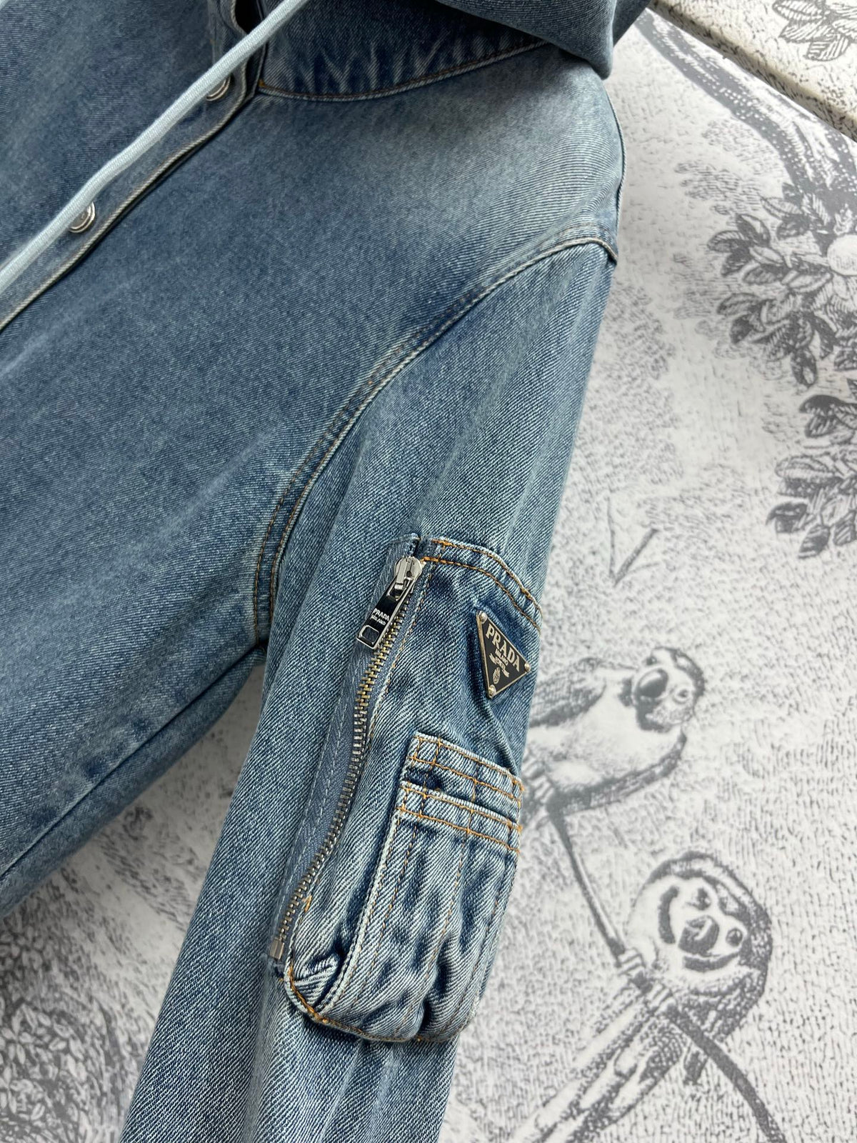 Prada 25 Hooded Denim Jacket Blue Cotton