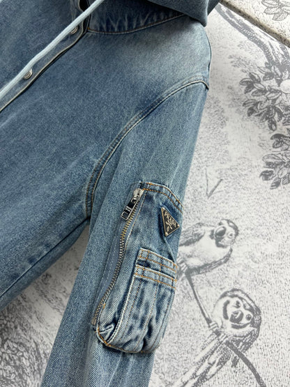 Prada 25 Hooded Denim Jacket Blue Cotton