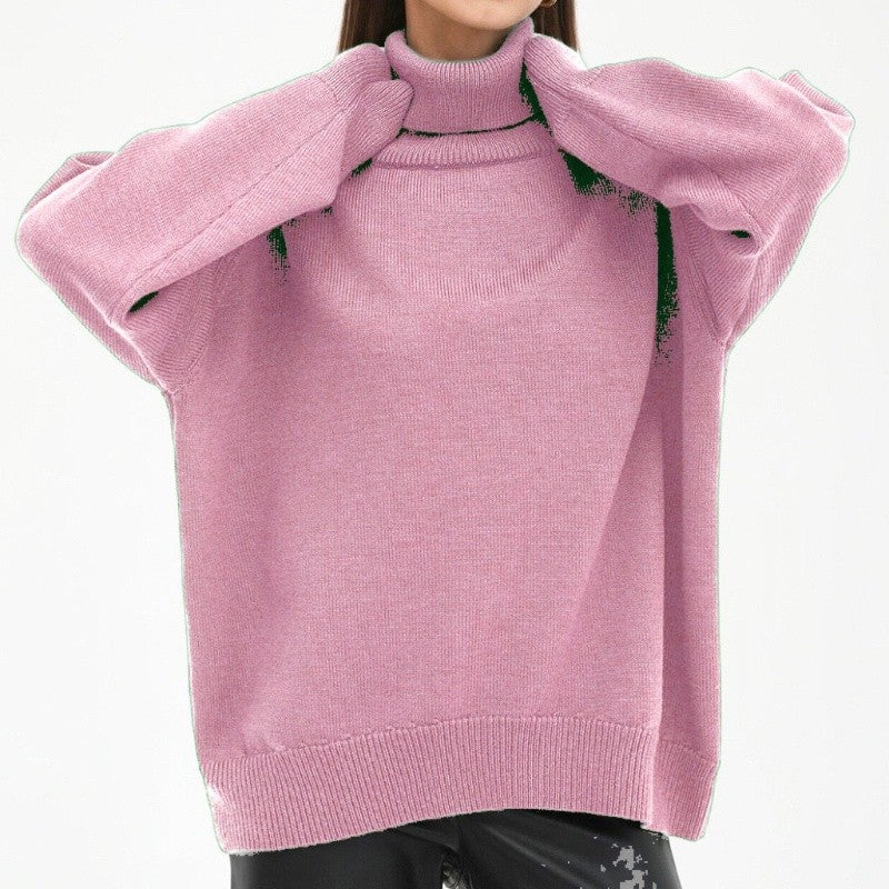 Solid Color High Neck Sweater