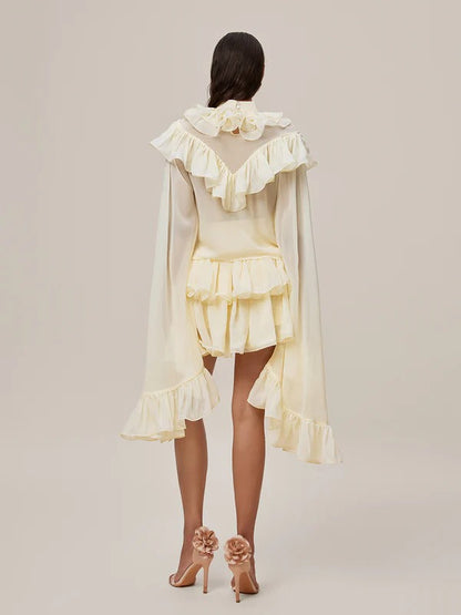 Oracion Bell Sleeve Ruffle Tiered Skirt Set