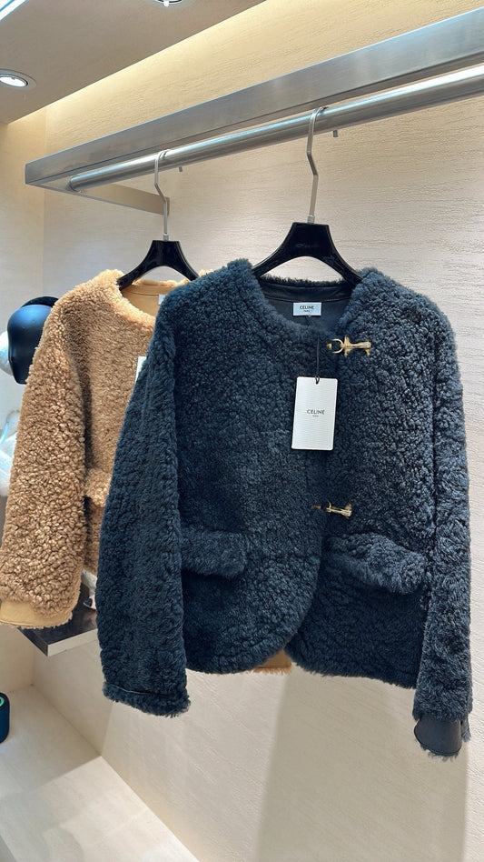 CELINE Shearling Black Coat 333331