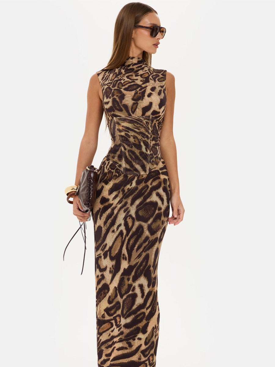 Zelda Leopard Corset Maxi Dress