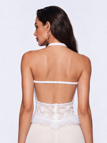 Jacinda Sheer Mesh and Lace Maxi Dress