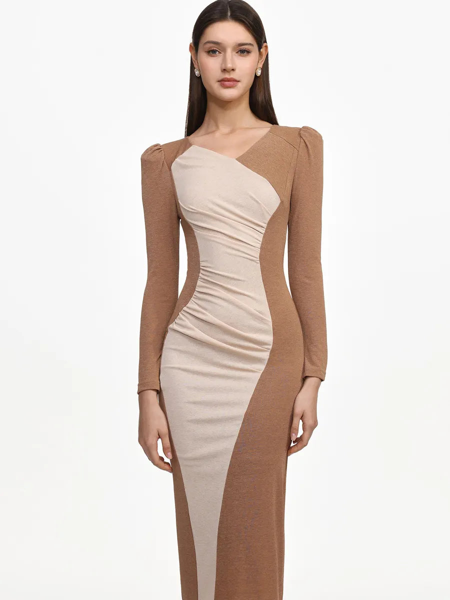 Isla Elegant Contour Long Sleeve Ruched Knit Midi Dress