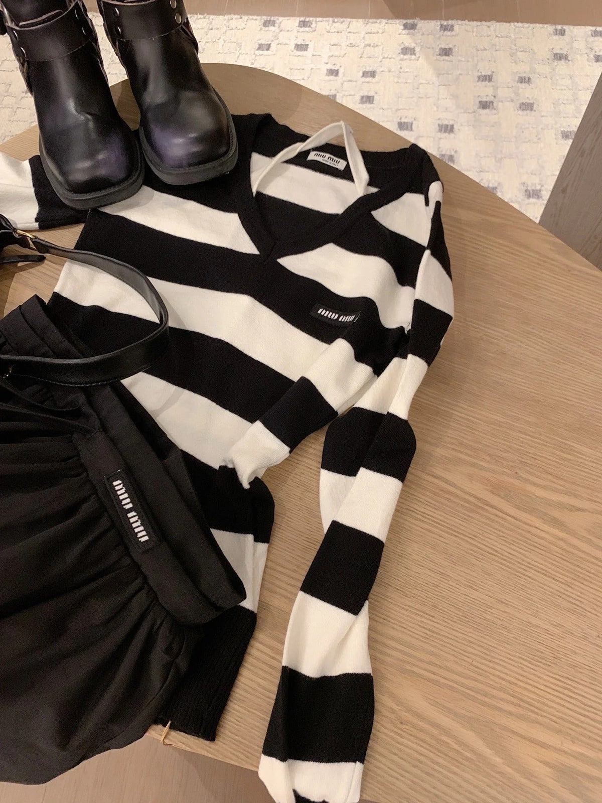 MIUMIU TOP AND SKIRT SET STYLE 444