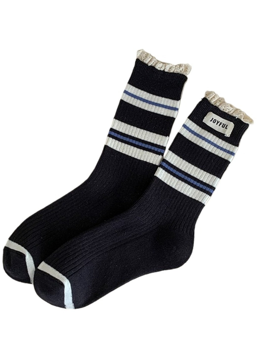 Rufia - Stripe Lace Trim Mid-Calf Capsule Socks