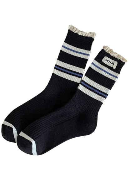 Rufia - Stripe Lace Trim Mid-Calf Capsule Socks