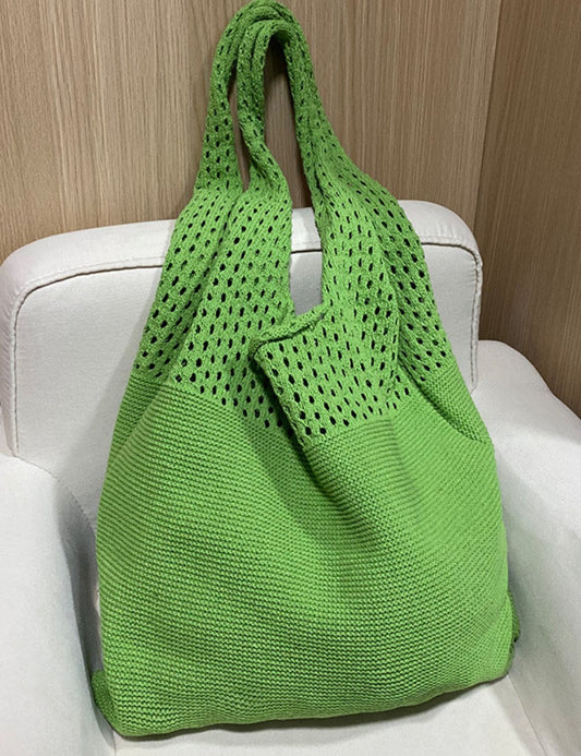 2+ Solid Color Simple Hollow Out Knit Shoulder Bag