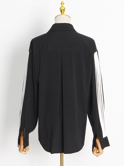 Puff Sleeves Contrast Color Blouses&Shirts Tops