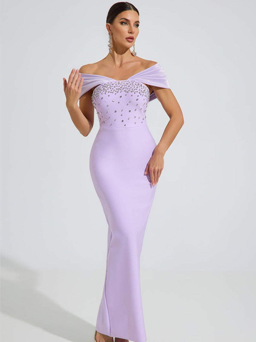 Madeline Off-Shoulder Crystal Maxi Dress