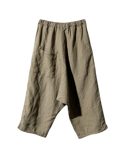 Loose Ninth Pants Elasticity Solid Color Casual Pants Bottoms