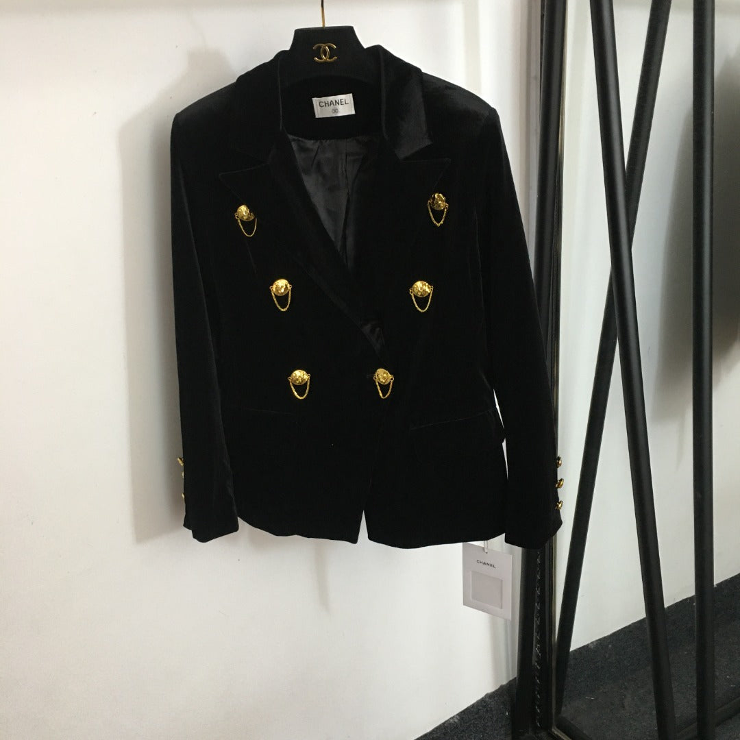 Chanel Long-Sleeve Velvet Blazer
