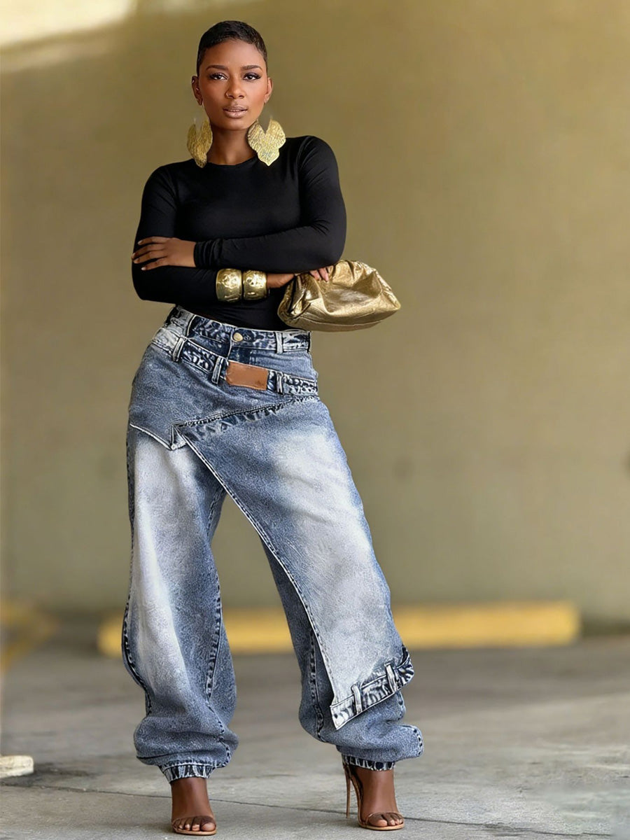 Catalina Layered-Panel Denim Jeans