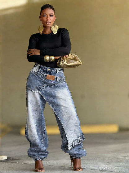 Catalina Layered-Panel Denim Jeans