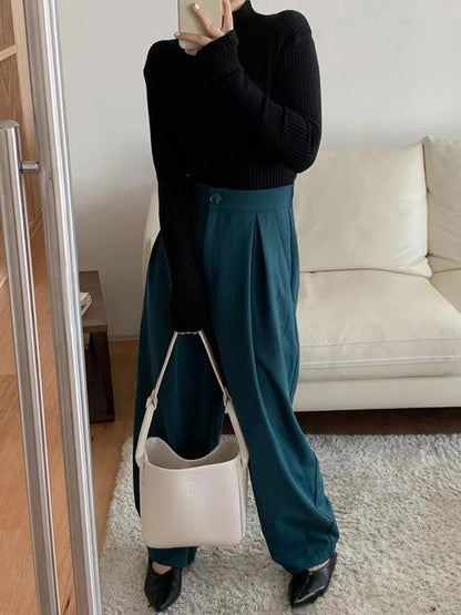 Long Sleeves Skinny Solid Color Mock Neck Knitwear Pullovers Sweater Tops