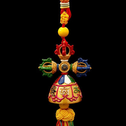 Tibetan Ping'An  Hung With Tantric Ten Phases Free Spinning Drum, Vajra Pestle Car Pendant Room Decor Pendant