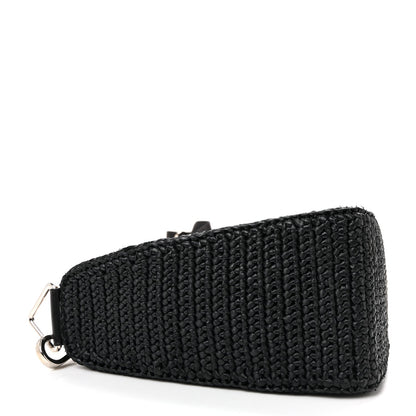 Yarn Raffia Effect Crochet Triangle Shoulder Bag Black