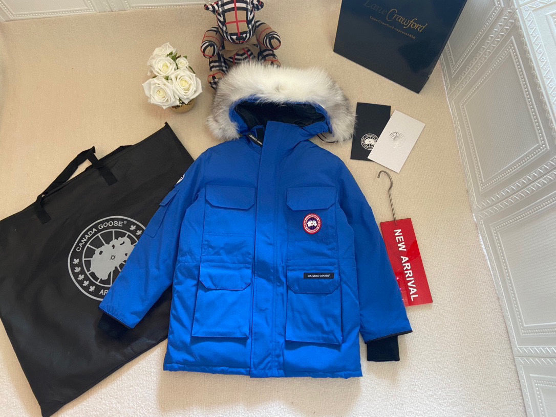 Canada Goose Children Jacket Wolf Fur Blue Polyester Cotton
