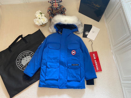 Canada Goose Children Jacket Wolf Fur Blue Polyester Cotton