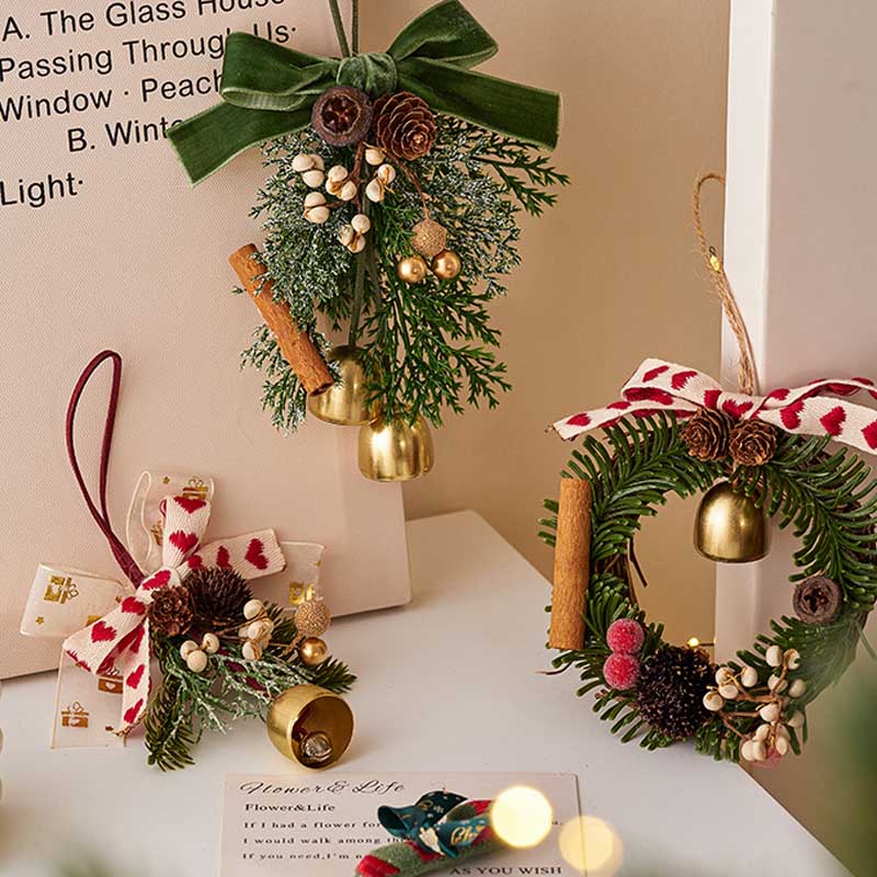 Christmas Wreath Bow Jingle Bell Hanging Orenament