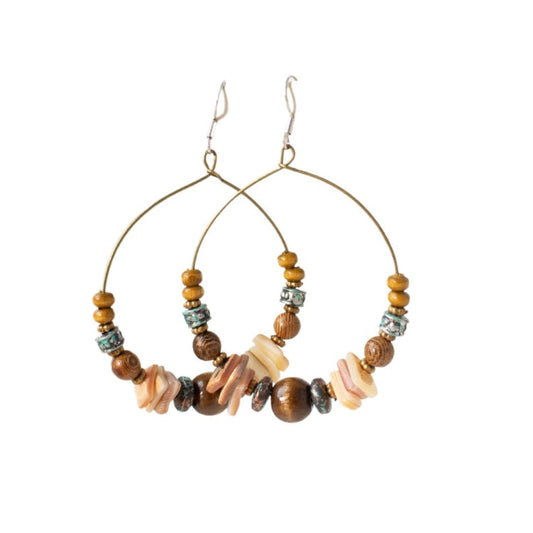 Earwish - Boho Vintage Beaded Hoop Earrings - Brown &amp; Chic