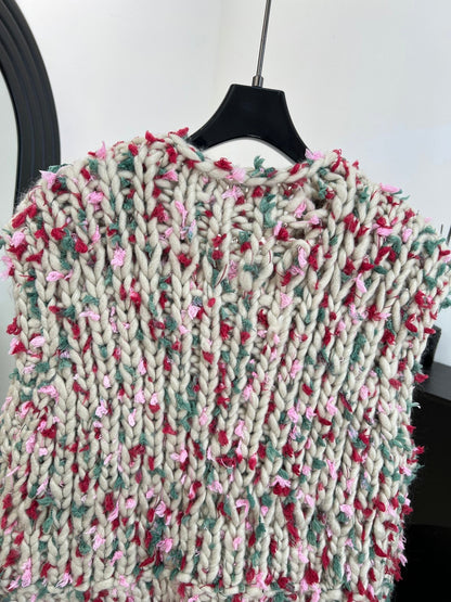 Chanel Hand-crocheted Colorful Pom-pom Vest Cashmere