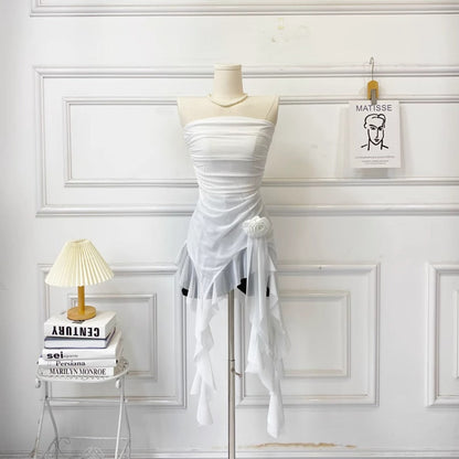 Vesty - Ruffled Asymmetrical Slim-Fit Bustier Dress