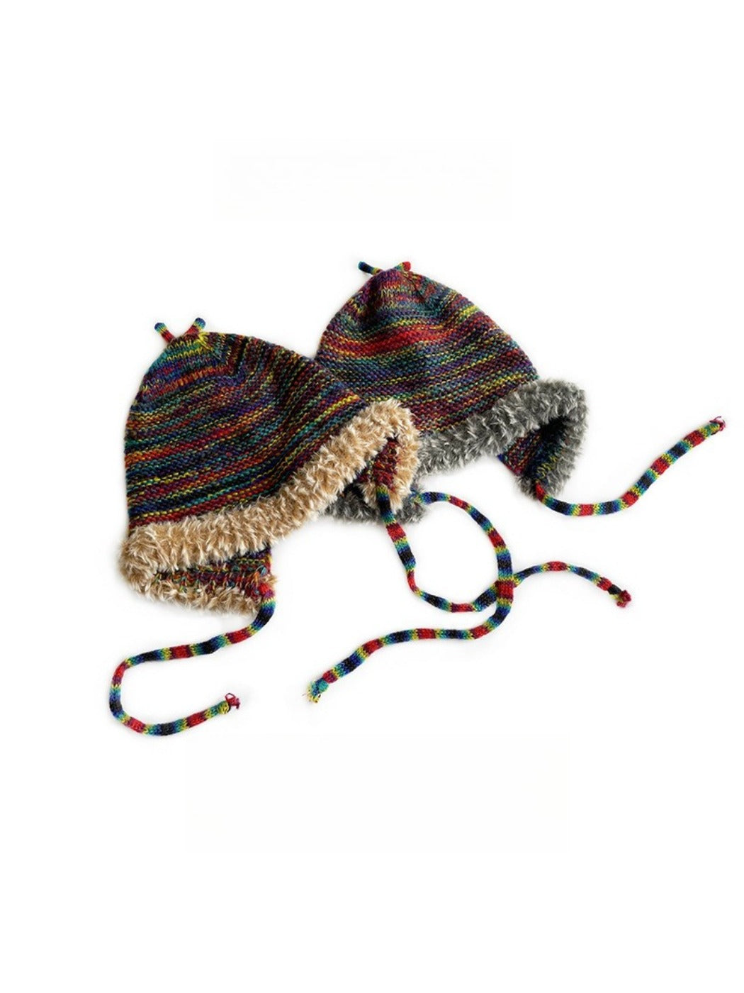 Haila - Retro Colorful Knitted Beanie with Chin Ties
