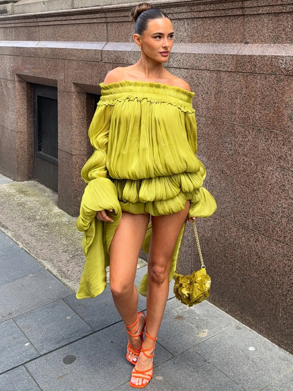 Lunara Off Shoulder Draped Mini Dress