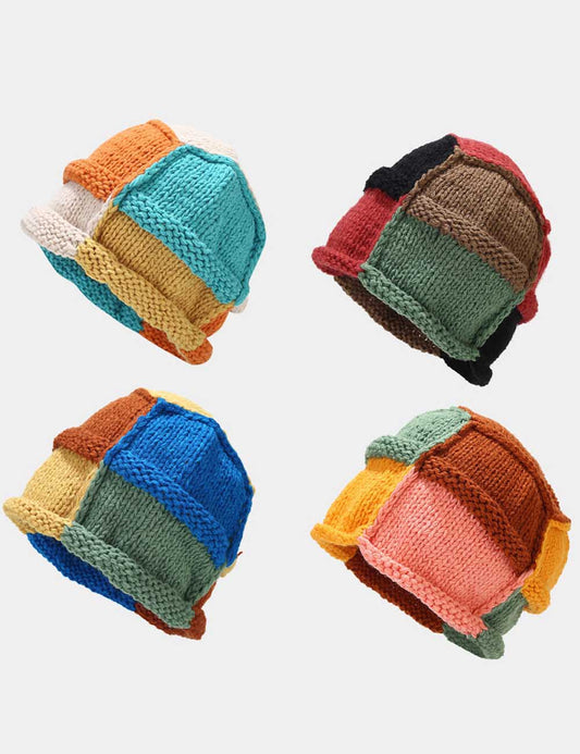 Winter Thermal Color Contrast Handmade Beanie Hat
