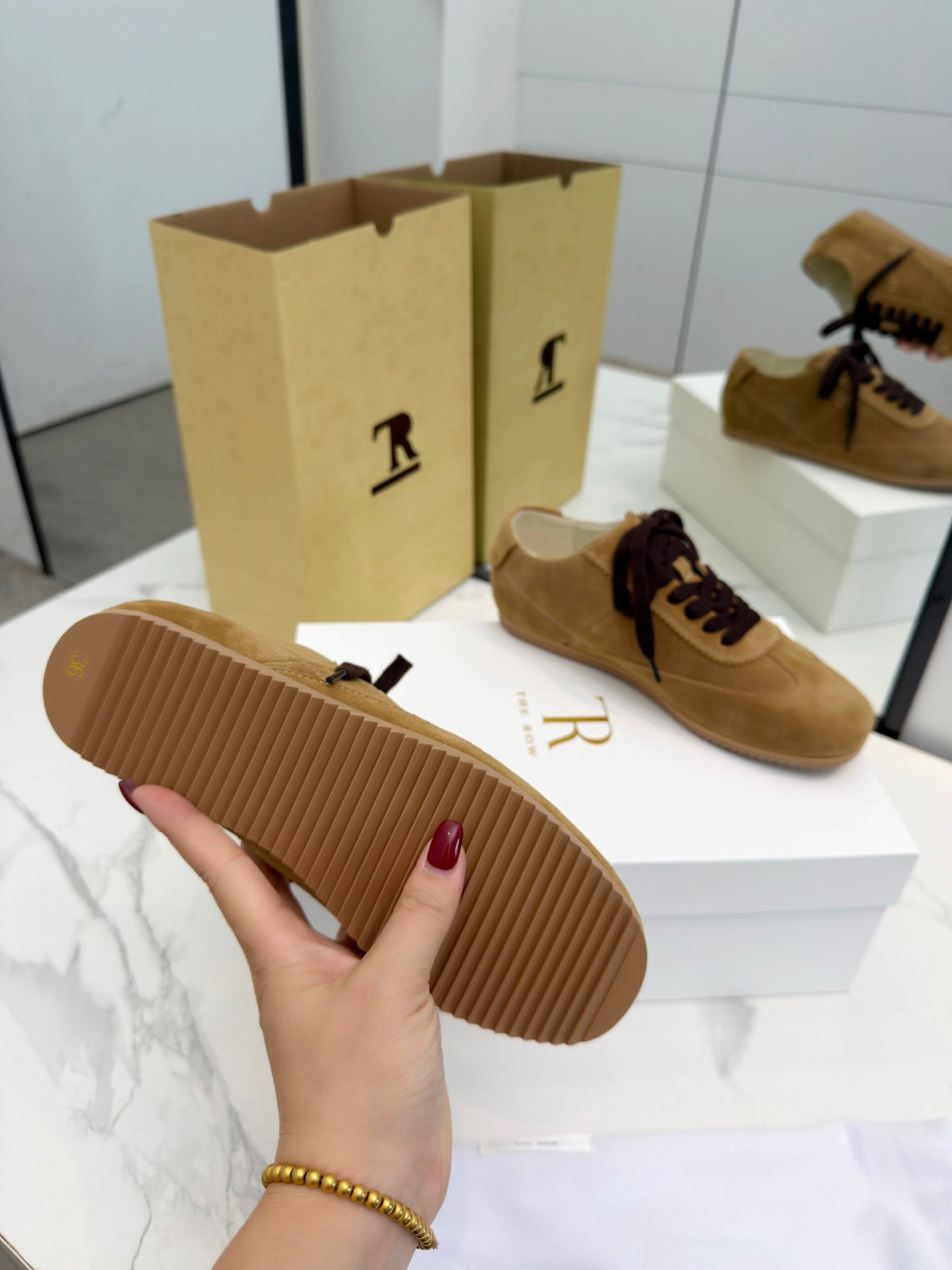 The Row 2025 Sneaker Tan Suede Sheepskin 576015