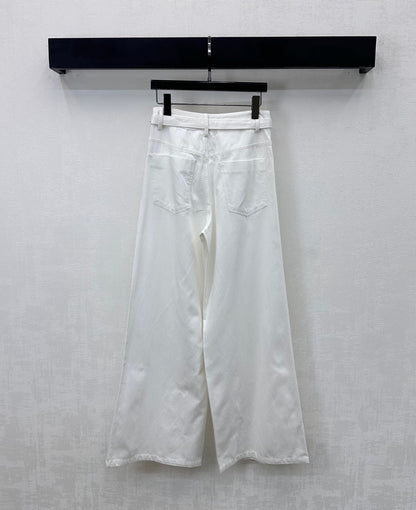 CC Wide-Leg Trousers White Cotton Lyocell 350198