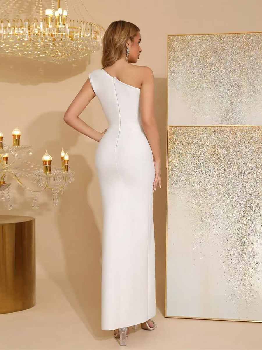 Gemma Slanted Shoulder High Slit Maxi Dress