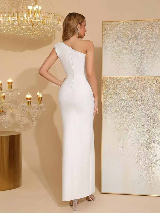 Gemma Slanted Shoulder High Slit Maxi Dress