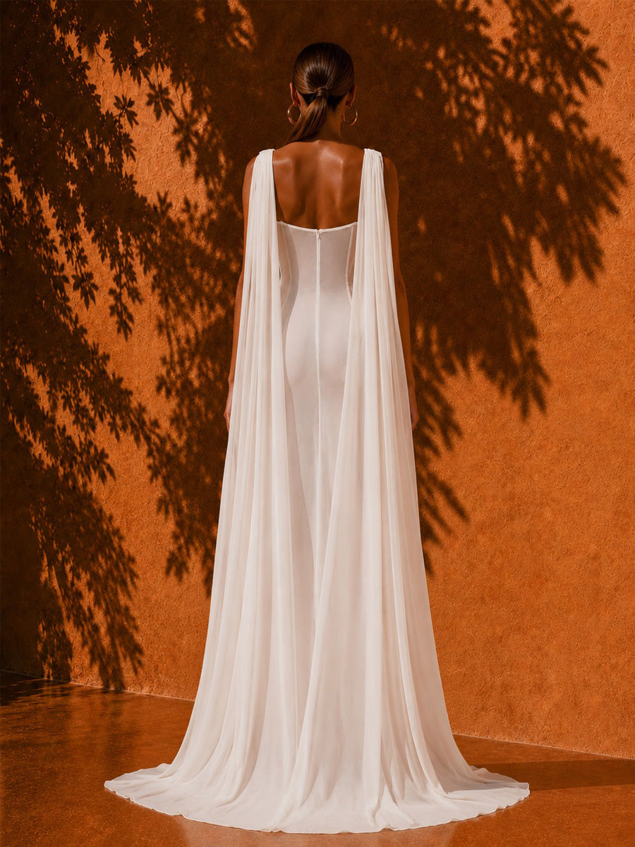 Audrey Pleated Mesh Maxi Dress with Asymmetrical Slit