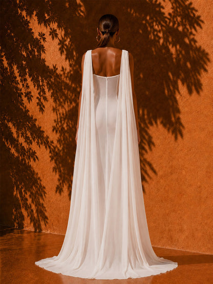Audrey Pleated Mesh Maxi Dress with Asymmetrical Slit