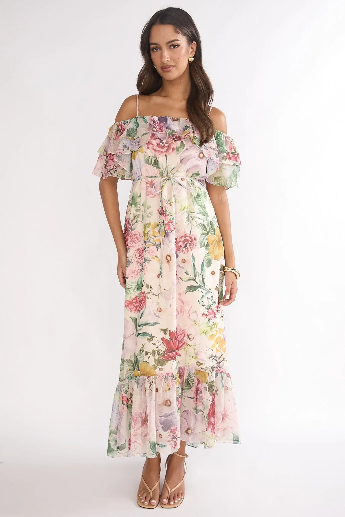 Ivelle Off-Shoulder Ruffle Maxi Dress Floral