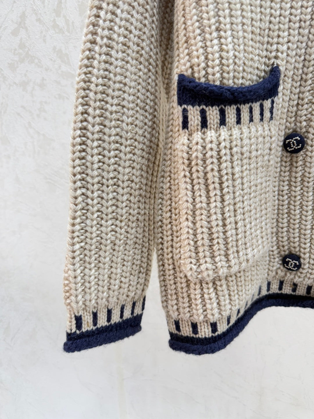 Chanel 2025 Cardigan Beige Blue Wool